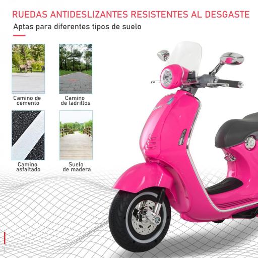 Moto de Batería Autorizada de VESPA con Faros Música 2 Ruedas Auxiliares 108x49x75 cm Rosa [1]