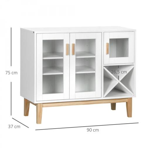 Aparador de Cocina con 3 Puertas de Vidrio y Botellero en Forma X para 4 Botellas 90x37x75 cm Blanco [1]