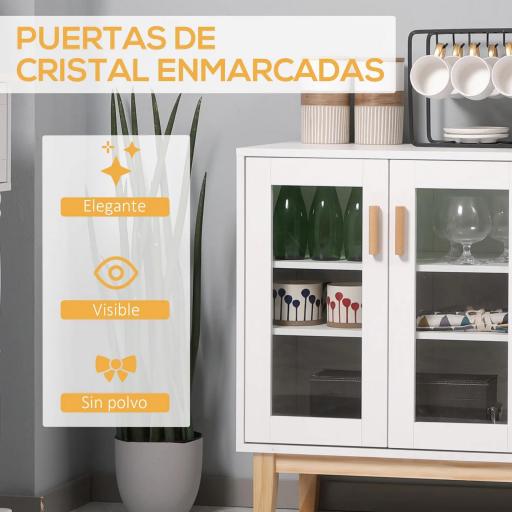 Aparador de Cocina con 3 Puertas de Vidrio y Botellero en Forma X para 4 Botellas 90x37x75 cm Blanco [2]