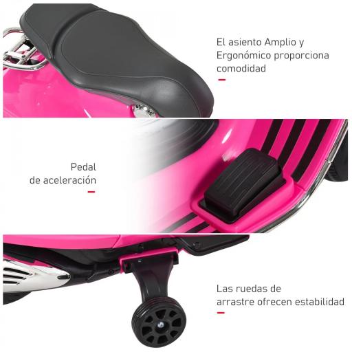 Moto de Batería Autorizada de VESPA con Faros Música 2 Ruedas Auxiliares 108x49x75 cm Rosa [4]