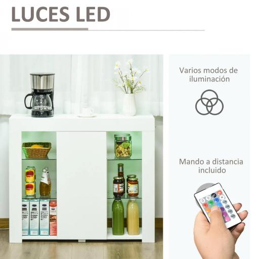 Aparador Moderno con Luces LED Mueble Buffet con 1 Puerta de Alto Brillo Cierre a Presión Estantes Ajustables y Control Remoto 97x35x83 cm Blanco [5]