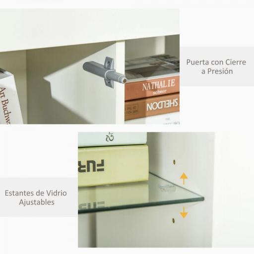 Aparador Moderno con Luces LED Mueble Buffet con 1 Puerta de Alto Brillo Cierre a Presión Estantes Ajustables y Control Remoto 97x35x83 cm Blanco [3]