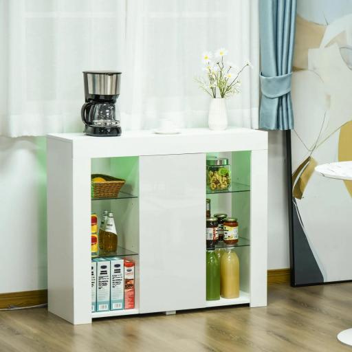 Aparador Moderno con Luces LED Mueble Buffet con 1 Puerta de Alto Brillo Cierre a Presión Estantes Ajustables y Control Remoto 97x35x83 cm Blanco [7]