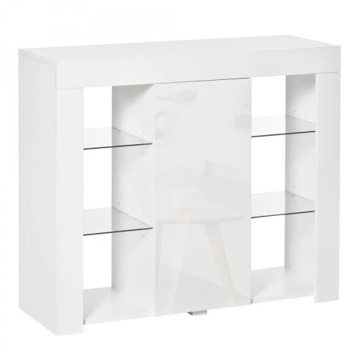 Aparador Moderno con Luces LED Mueble Buffet con 1 Puerta de Alto Brillo Cierre a Presión Estantes Ajustables y Control Remoto 97x35x83 cm Blanco [8]