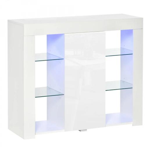 Aparador Moderno con Luces LED Mueble Buffet con 1 Puerta de Alto Brillo Cierre a Presión Estantes Ajustables y Control Remoto 97x35x83 cm Blanco [9]