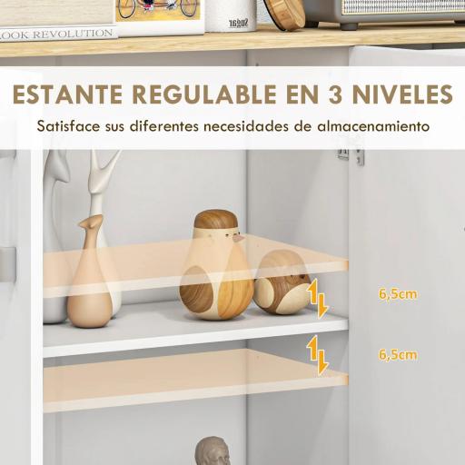 Aparador de Cocina con 2 Cajones 2 Armarios y Estantes Ajustables para Comedor 90x30x75,5 cm Blanco y Natural [4]