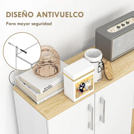 Aparador de Cocina con 2 Cajones 2 Armarios y Estantes Ajustables para Comedor 90x30x75,5 cm Blanco y Natural [2]