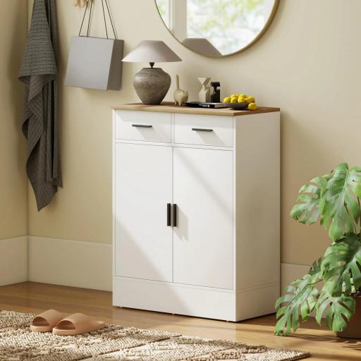 Aparador de Salón con 2 Puertas 2 Cajones y Estantes Ajustables para Cocina Entrada Dormitorio 68,6x35x90,3 cm Blanco [6]
