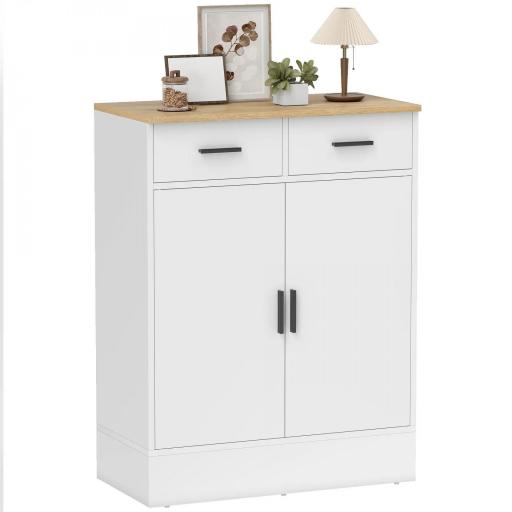 Aparador de Salón con 2 Puertas 2 Cajones y Estantes Ajustables para Cocina Entrada Dormitorio 68,6x35x90,3 cm Blanco [9]