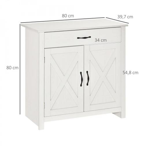 Aparador de Cocina con Cajón 2 Puertas y Estante Interior Mueble Auxiliar Decorativo 80x39,7x80 cm Blanco Lavado [1]