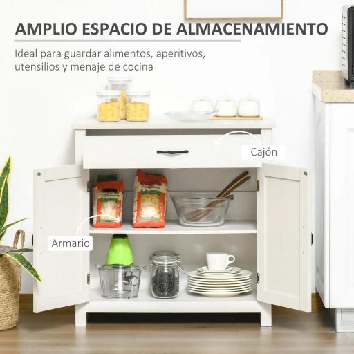 Aparador de Cocina con Cajón 2 Puertas y Estante Interior Mueble Auxiliar Decorativo 80x39,7x80 cm Blanco Lavado [2]