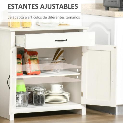 Aparador de Cocina con Cajón 2 Puertas y Estante Interior Mueble Auxiliar Decorativo 80x39,7x80 cm Blanco Lavado [4]