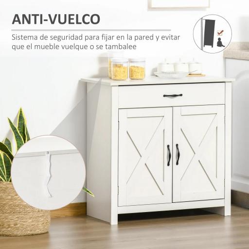 Aparador de Cocina con Cajón 2 Puertas y Estante Interior Mueble Auxiliar Decorativo 80x39,7x80 cm Blanco Lavado [3]