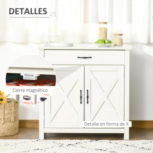Aparador de Cocina con Cajón 2 Puertas y Estante Interior Mueble Auxiliar Decorativo 80x39,7x80 cm Blanco Lavado [5]