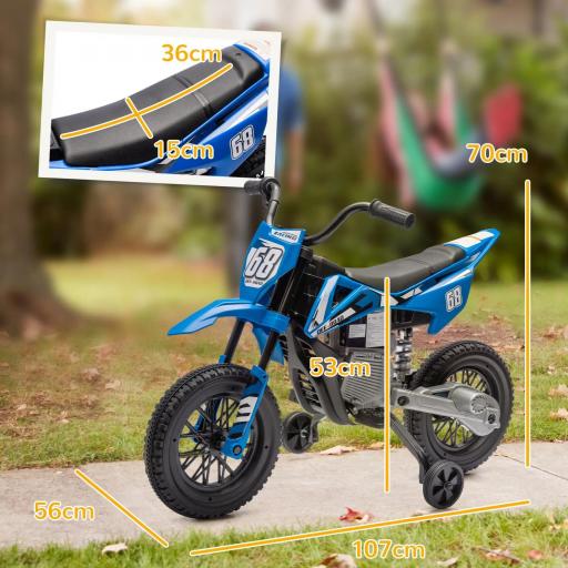 Moto Eléctrica para Niños, Control de Gas Manual, Ruedas de Entrenamiento, Música, Azul, 107x56x70 cm  [1]