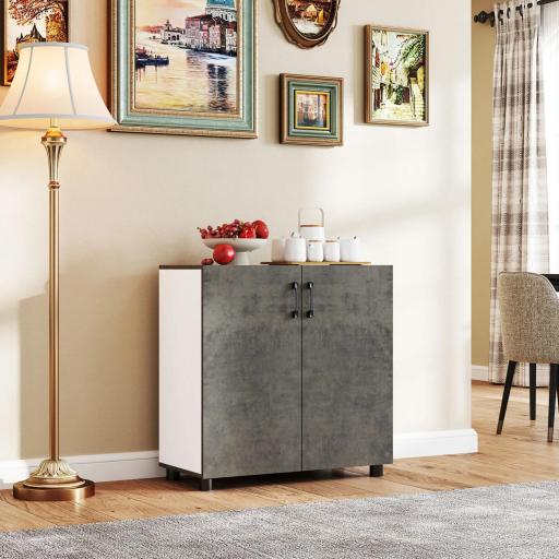 Aparador de Salón Pequeño y Moderno con Estante y Puertas de Cierre Suave 80x37x80 cm Gris Cemento y Blanco Brillo