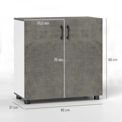 Aparador de Salón Pequeño y Moderno con Estante y Puertas de Cierre Suave 80x37x80 cm Gris Cemento y Blanco Brillo [1]