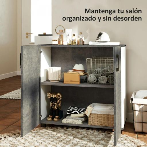 Aparador de Salón Pequeño y Moderno con Estante y Puertas de Cierre Suave 80x37x80 cm Gris Cemento y Blanco Brillo [2]