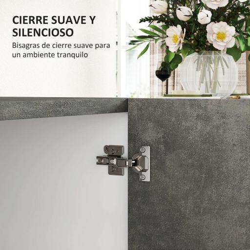 Aparador de Salón Pequeño y Moderno con Estante y Puertas de Cierre Suave 80x37x80 cm Gris Cemento y Blanco Brillo [7]