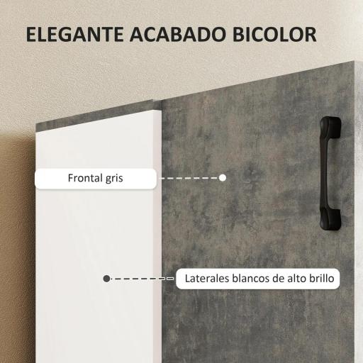 Aparador de Salón Pequeño y Moderno con Estante y Puertas de Cierre Suave 80x37x80 cm Gris Cemento y Blanco Brillo [3]