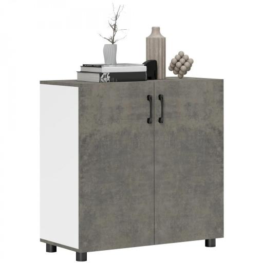 Aparador de Salón Pequeño y Moderno con Estante y Puertas de Cierre Suave 80x37x80 cm Gris Cemento y Blanco Brillo [8]
