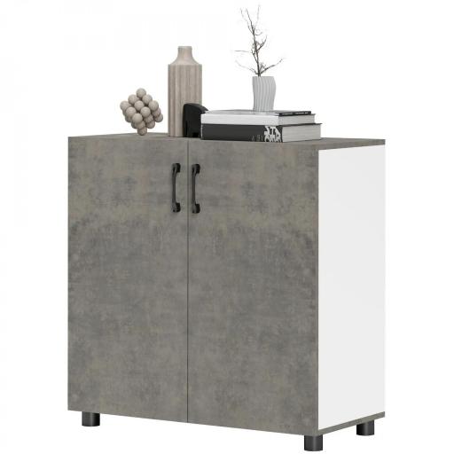 Aparador de Salón Pequeño y Moderno con Estante y Puertas de Cierre Suave 80x37x80 cm Gris Cemento y Blanco Brillo [9]