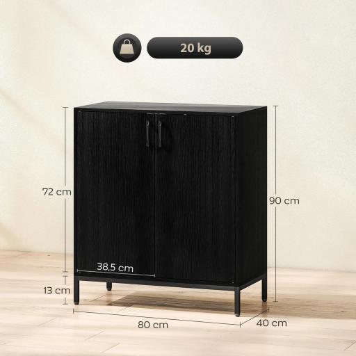 Aparador de Cocina Moderno Aparador para Salón con 2 Puertas Estante Ajustable y Base Elevada 80x40x90 cm Negro [1]