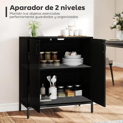 Aparador de Cocina Moderno Aparador para Salón con 2 Puertas Estante Ajustable y Base Elevada 80x40x90 cm Negro [3]