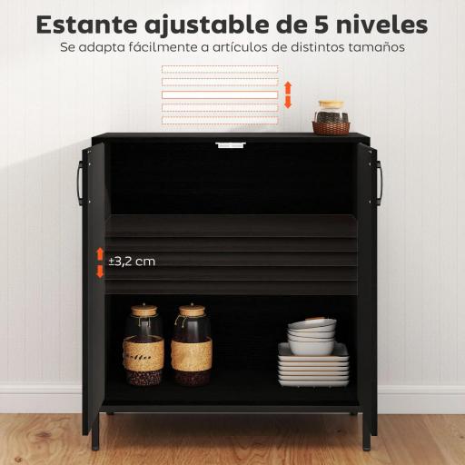 Aparador de Cocina Moderno Aparador para Salón con 2 Puertas Estante Ajustable y Base Elevada 80x40x90 cm Negro [4]