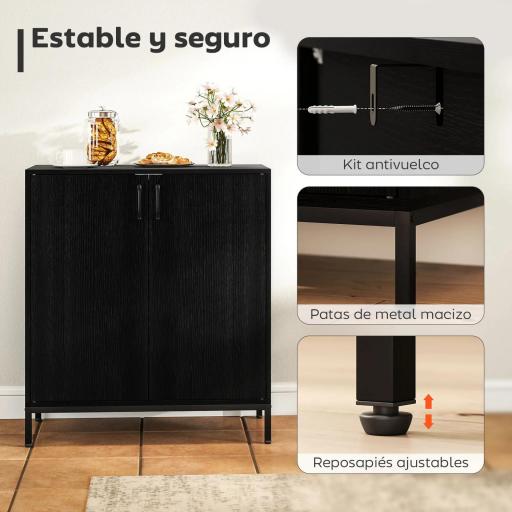 Aparador de Cocina Moderno Aparador para Salón con 2 Puertas Estante Ajustable y Base Elevada 80x40x90 cm Negro [2]