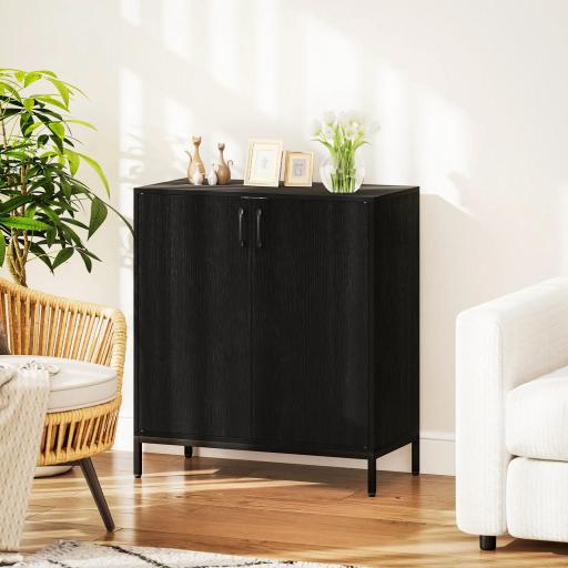 Aparador de Cocina Moderno Aparador para Salón con 2 Puertas Estante Ajustable y Base Elevada 80x40x90 cm Negro [6]