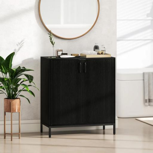 Aparador de Cocina Moderno Aparador para Salón con 2 Puertas Estante Ajustable y Base Elevada 80x40x90 cm Negro [7]