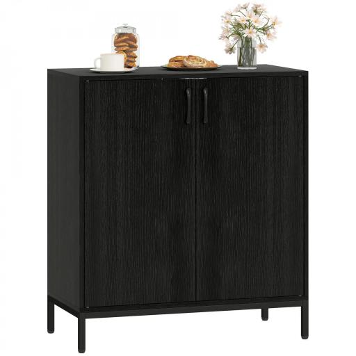 Aparador de Cocina Moderno Aparador para Salón con 2 Puertas Estante Ajustable y Base Elevada 80x40x90 cm Negro [8]