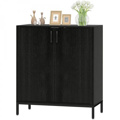 Aparador de Cocina Moderno Aparador para Salón con 2 Puertas Estante Ajustable y Base Elevada 80x40x90 cm Negro [9]