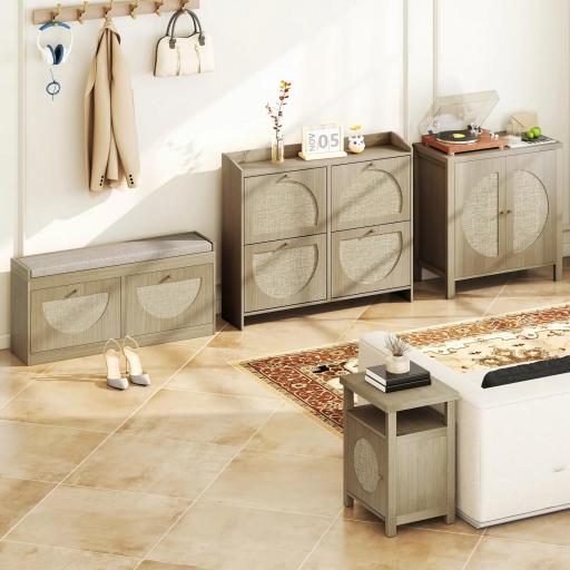 Aparador de Cocina con 2 Puertas de Ratán Estante Ajustable y 2 Tiradores 75x38x77 cm Madera Natural [7]