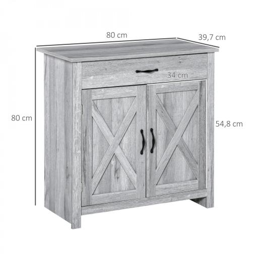 Aparador de Cocina Buffet para Salón con 1 Cajón 2 Puertas y Estante Interior Ajustable Mueble Auxiliar Decorativo para Comedor 80x39,7x80 cm Gris [1]