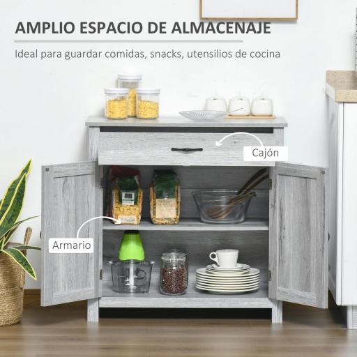 Aparador de Cocina Buffet para Salón con 1 Cajón 2 Puertas y Estante Interior Ajustable Mueble Auxiliar Decorativo para Comedor 80x39,7x80 cm Gris [2]