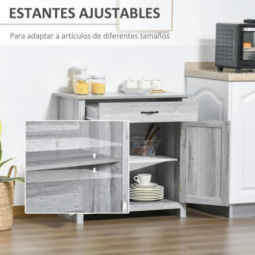 Aparador de Cocina Buffet para Salón con 1 Cajón 2 Puertas y Estante Interior Ajustable Mueble Auxiliar Decorativo para Comedor 80x39,7x80 cm Gris [5]