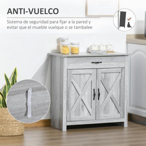 Aparador de Cocina Buffet para Salón con 1 Cajón 2 Puertas y Estante Interior Ajustable Mueble Auxiliar Decorativo para Comedor 80x39,7x80 cm Gris [3]