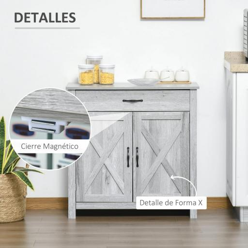 Aparador de Cocina Buffet para Salón con 1 Cajón 2 Puertas y Estante Interior Ajustable Mueble Auxiliar Decorativo para Comedor 80x39,7x80 cm Gris [4]