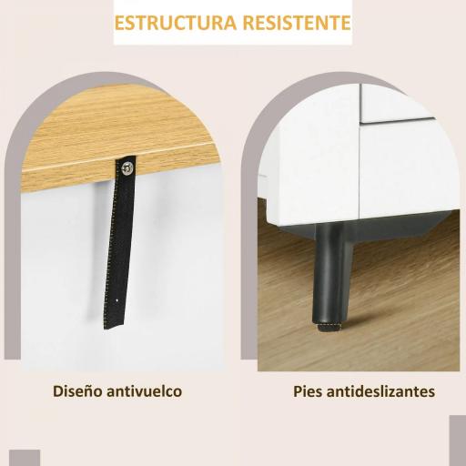 Aparador de Cocina Buffet Auxiliar de Comedor con Puertas Dobles y 2 Cajones para Salón Entrada 78x35x80 cm Blanco [3]