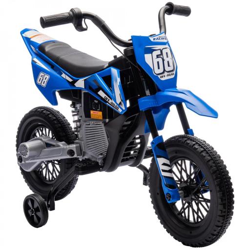 Moto Eléctrica para Niños, Control de Gas Manual, Ruedas de Entrenamiento, Música, Azul, 107x56x70 cm  [6]