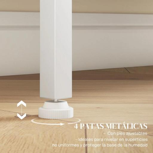 Aparador con 3 Estantes Mueble Auxiliar con Puertas de Rejilla Metálica y Estante Ajustable 80x37x92 cm Blanco [5]