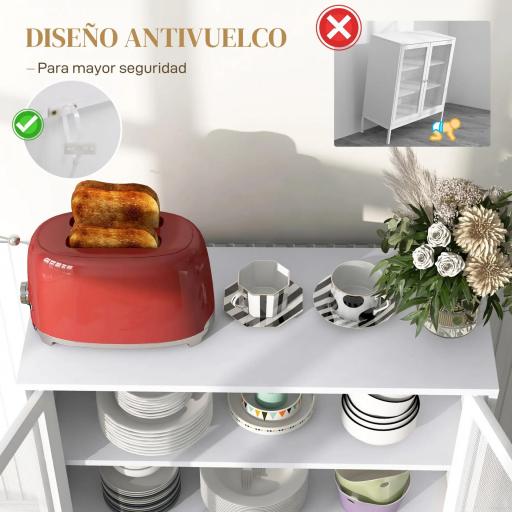Aparador con 3 Estantes Mueble Auxiliar con Puertas de Rejilla Metálica y Estante Ajustable 80x37x92 cm Blanco [4]