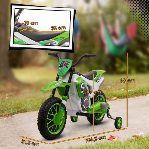 Moto Eléctrica para Niños de +3 Años 12V Moto de Juguete Infantil con 2 Ruedas de Equilibrio Velocidad 3-8 km/h Arranque Suave 106,5x51,5x68 cm Verde [3]