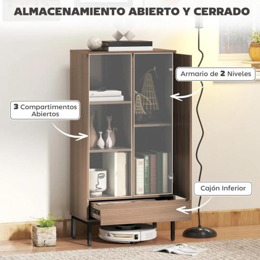 Aparador para Salón Moderno con Puerta Cajón Estante Ajustable y 3 Compartimentos Abiertos 60x34x121 cm Natural [2]