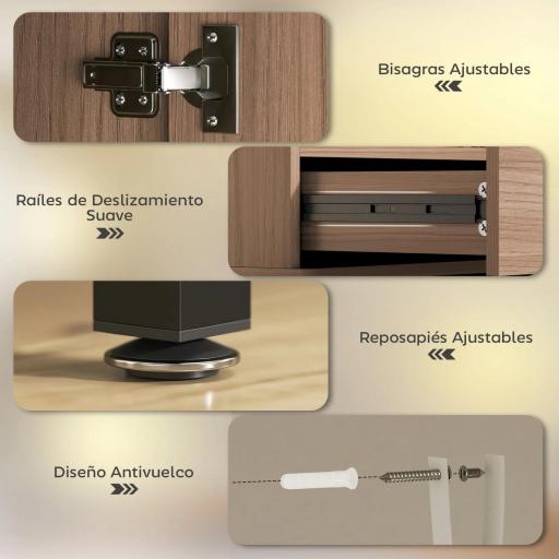 Aparador para Salón Moderno con Puerta Cajón Estante Ajustable y 3 Compartimentos Abiertos 60x34x121 cm Natural [5]