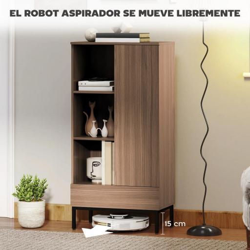 Aparador para Salón Moderno con Puerta Cajón Estante Ajustable y 3 Compartimentos Abiertos 60x34x121 cm Natural [4]
