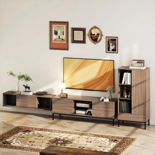 Aparador para Salón Moderno con Puerta Cajón Estante Ajustable y 3 Compartimentos Abiertos 60x34x121 cm Natural [7]