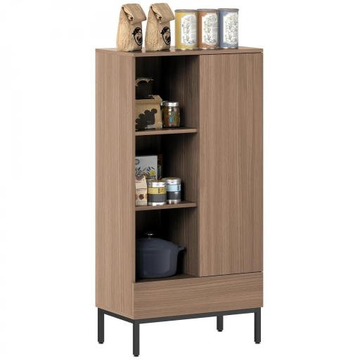 Aparador para Salón Moderno con Puerta Cajón Estante Ajustable y 3 Compartimentos Abiertos 60x34x121 cm Natural [8]